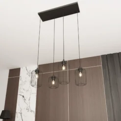 Hängeleuchte Vander, 4-flammig, 70 cm, schwarz, Metall, E27