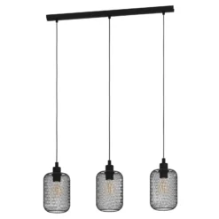 Hängeleuchte Wrington, Länge 74 cm, schwarz, 3-flg., Stahl