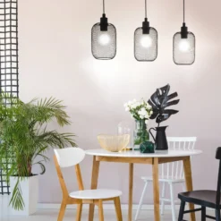 Hängeleuchte Wrington, Länge 74 cm, schwarz, 3-flg., Stahl