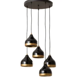 Hängeleuchte Yildo, 5-flammig, Rondell, schwarz/gold, Ø43 cm