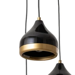 Hängeleuchte Yildo, 5-flammig, Rondell, schwarz/gold, Ø43 cm