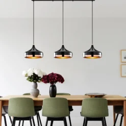 Hängeleuchte Yildo, Länge 146 cm, schwarz/kupfer, 3-flammig