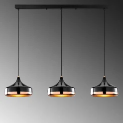 Hängeleuchte Yildo, Länge 146 cm, schwarz/kupfer, 3-flammig