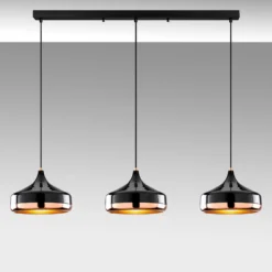 Hängeleuchte Yildo, Länge 146 cm, schwarz/kupfer, 3-flammig
