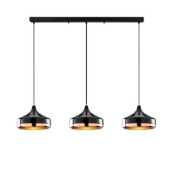 Hängeleuchte Yildo, Länge 146 cm, schwarz/kupfer, 3-flammig