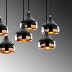 Hängeleuchte Yildo 6894, schwarz/kupfer, Metall, 7-flammig