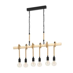Hängeleuchte Youngstown, Länge 100 cm, schwarz/braun, 6-flg.