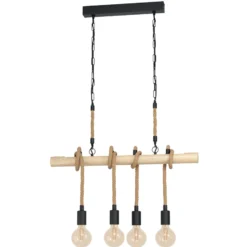 Hängeleuchte Youngstown, Länge 70 cm, schwarz/braun, 4-flg.