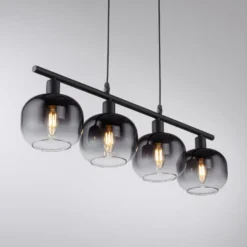 Hängeleuchte Zea, 4fl., rauchgrau/schwarz, Glas, E14