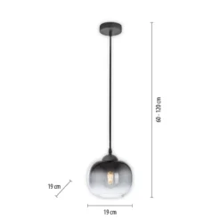 Hängeleuchte Zea, 1fl., rauchgrau/schwarz, Glas, E27