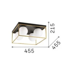 Ideal Lux Deckenlampe Lingotto, 4-flammig, schwarz, Opalglas