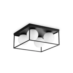Ideal Lux Deckenlampe Lingotto, 4-flammig, schwarz, Opalglas