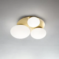 Ideal Lux Deckenlampe Ninfea, messingfarben, Opalglas, 3flg.