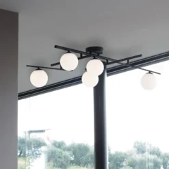 Ideal Lux Deckenleuchte Atlas schwarz, 5-flammig Metall Glas