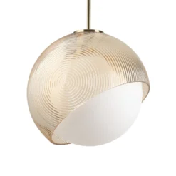 Ideal Lux Hängelampe Bloom, Ø 30 cm, messing, Metall/Glas