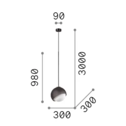 Ideal Lux Hängelampe Bloom, Ø 30 cm, schwarz, Metall/Glas