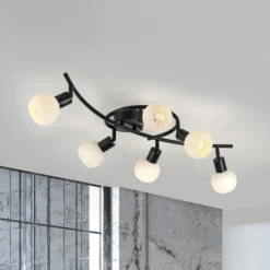 JUST LIGHT. Deckenleuchte Loki, 6-fl., schwarz, Eisen, Glas