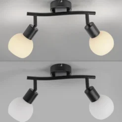 JUST LIGHT. Deckenleuchte Loki, 2-fl., schwarz, Eisen, Glas