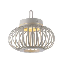 JUST LIGHT. LED-Akku-Tischlampe Akuba grau-beige 22cm Bambus