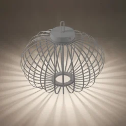 JUST LIGHT. LED-Akku-Tischlampe Akuba grau-beige 37cm Bambus