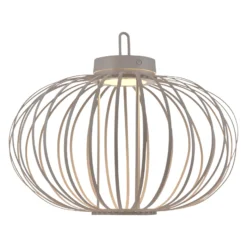JUST LIGHT. LED-Akku-Tischlampe Akuba grau-beige 37cm Bambus