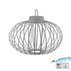 JUST LIGHT. LED-Akku-Tischlampe Akuba grau-beige 37cm Bambus