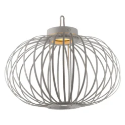 JUST LIGHT. LED-Akku-Tischlampe Akuba grau-beige 37cm Bambus