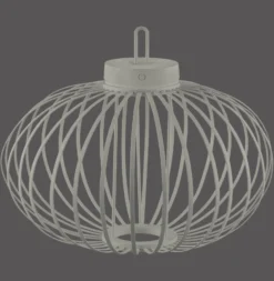JUST LIGHT. LED-Akku-Tischlampe Akuba grau-beige 37cm Bambus