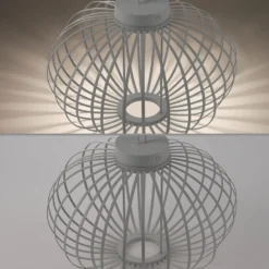 JUST LIGHT. LED-Akku-Tischlampe Akuba grau-beige 37cm Bambus
