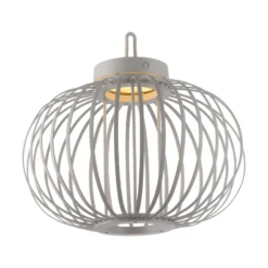 JUST LIGHT. LED-Akku-Tischlampe Akuba grau-beige 33cm Bambus