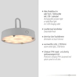JUST LIGHT. LED-Akku-Tischlampe Akuba grau-beige 33cm Bambus
