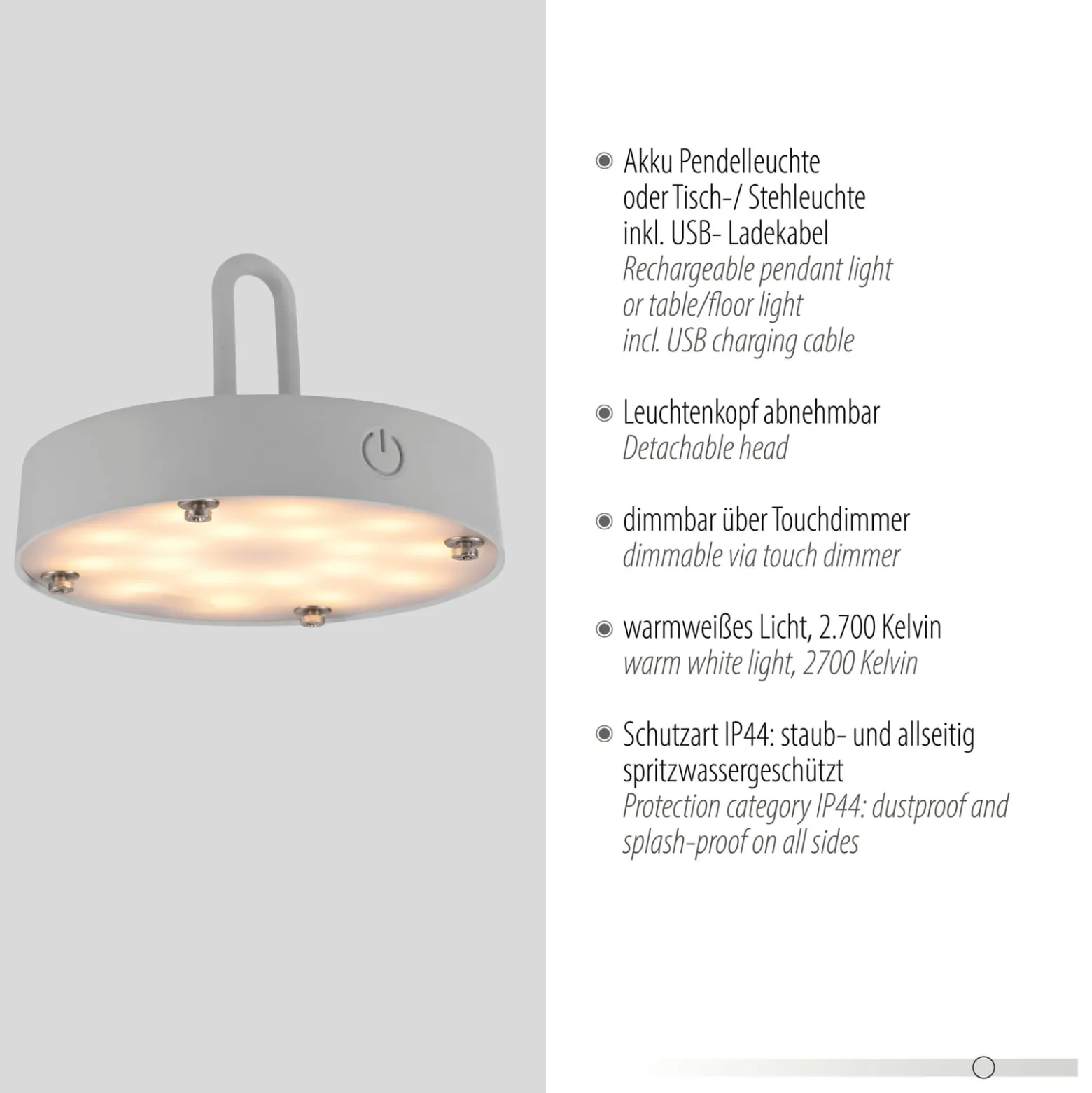 JUST LIGHT. LED-Akku-Tischlampe Akuba grau-beige 33cm Bambus