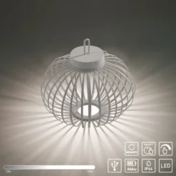 JUST LIGHT. LED-Akku-Tischlampe Akuba grau-beige 33cm Bambus