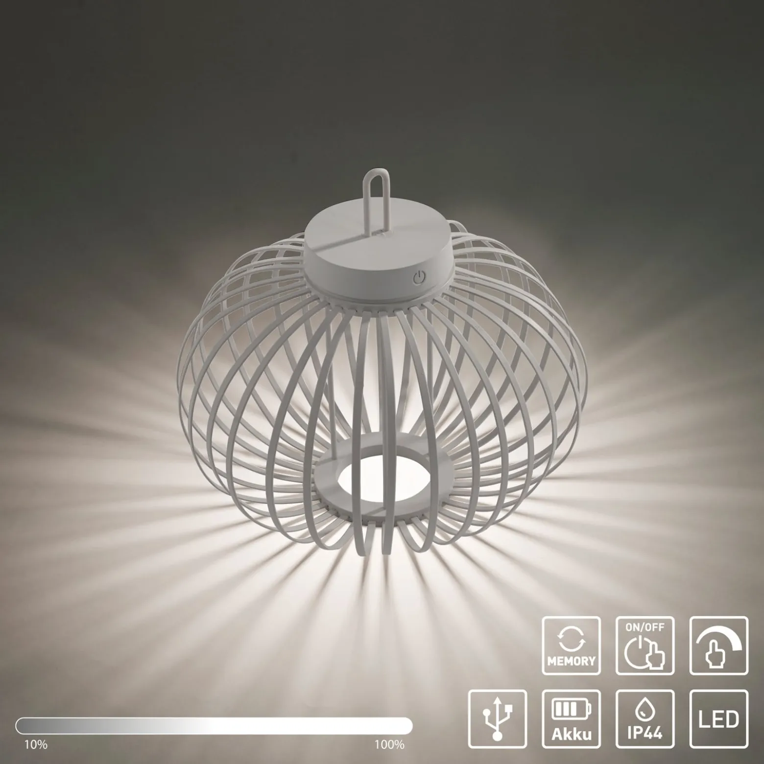 JUST LIGHT. LED-Akku-Tischlampe Akuba grau-beige 33cm Bambus