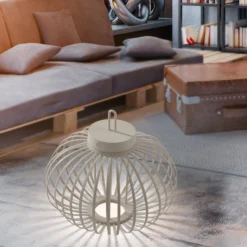 JUST LIGHT. LED-Akku-Tischlampe Akuba grau-beige 33cm Bambus