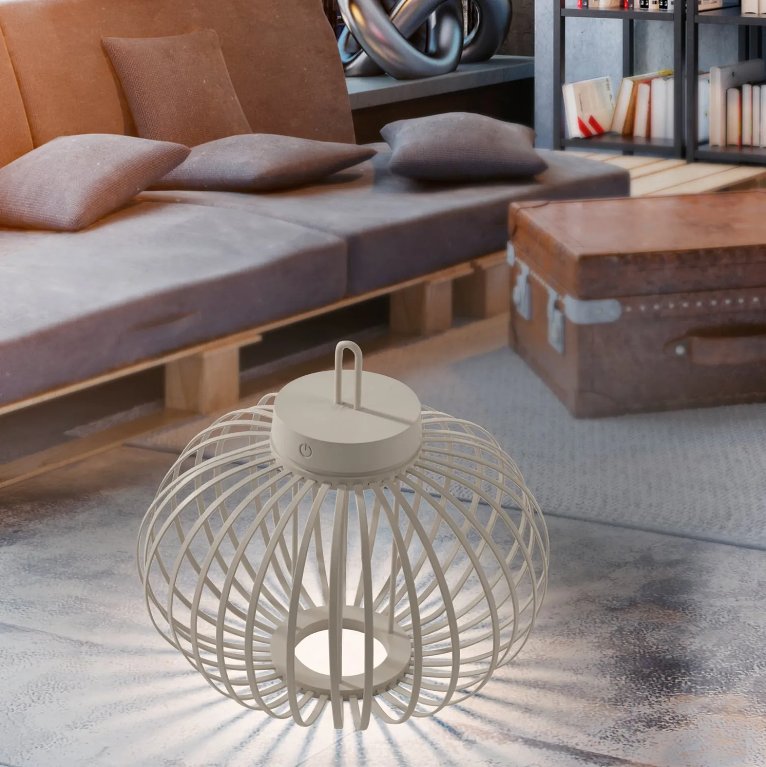 JUST LIGHT. LED-Akku-Tischlampe Akuba grau-beige 33cm Bambus