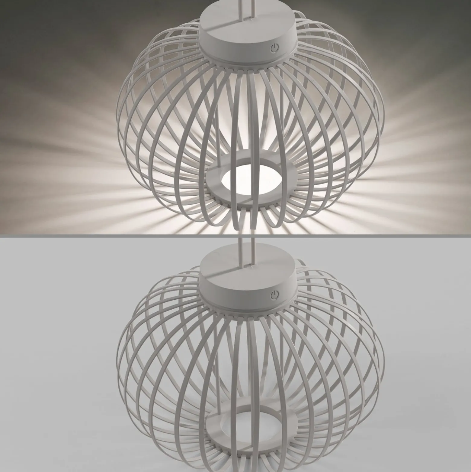 JUST LIGHT. LED-Akku-Tischlampe Akuba grau-beige 33cm Bambus