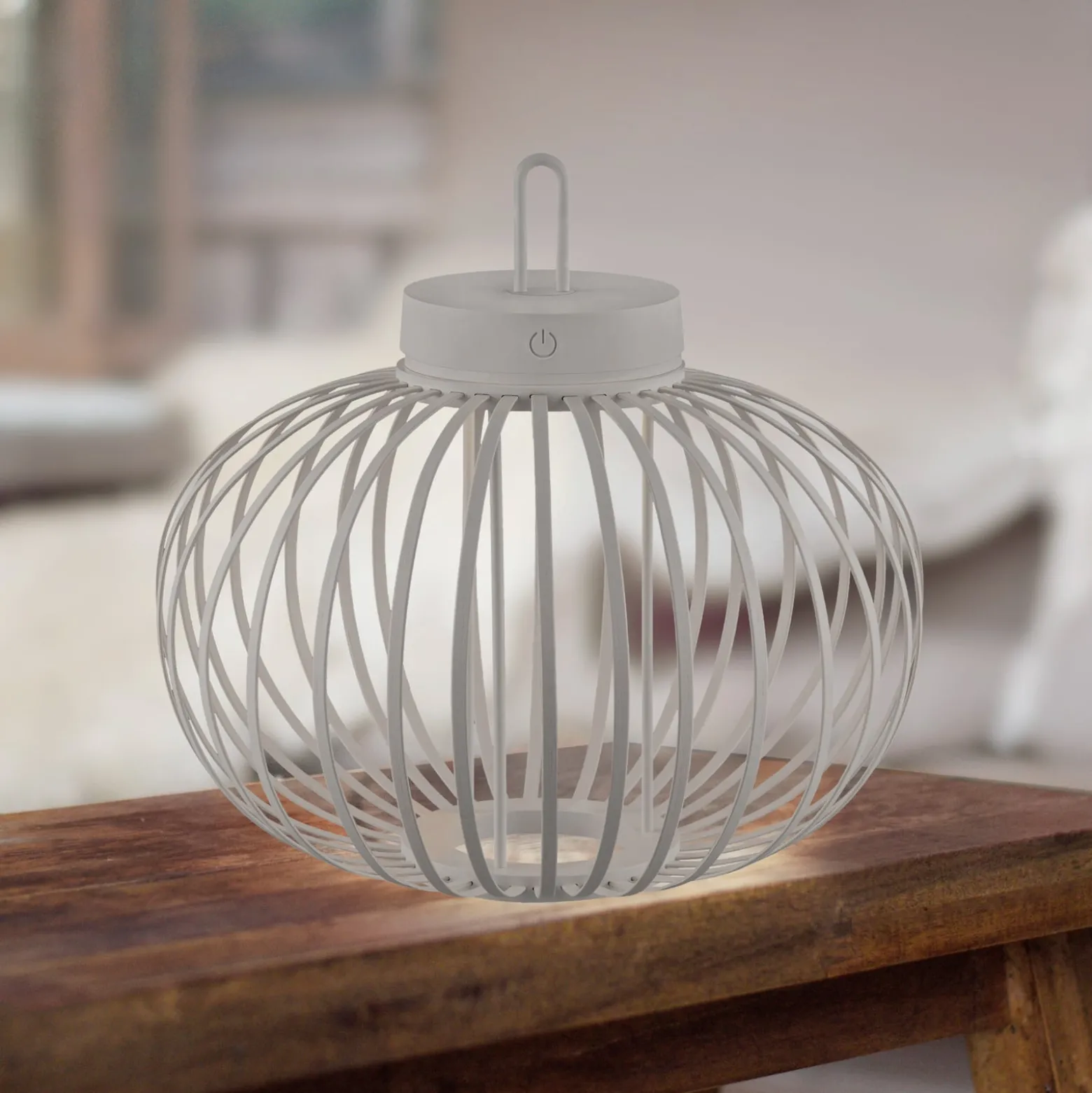 JUST LIGHT. LED-Akku-Tischlampe Akuba grau-beige 33cm Bambus