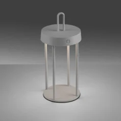 JUST LIGHT. LED-Akku-Tischlampe Anselm grau-beige 28cm Eisen