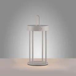 JUST LIGHT. LED-Akku-Tischlampe Anselm grau-beige 28cm Eisen