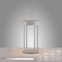 JUST LIGHT. LED-Akku-Tischlampe Anselm grau-beige 28cm Eisen