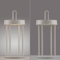 JUST LIGHT. LED-Akku-Tischlampe Anselm grau-beige 28cm Eisen
