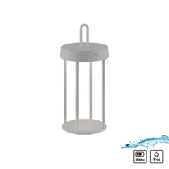 JUST LIGHT. LED-Akku-Tischlampe Anselm grau-beige 28cm Eisen
