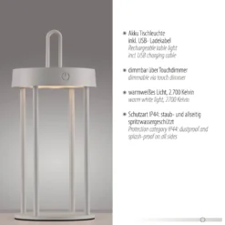 JUST LIGHT. LED-Akku-Tischlampe Anselm grau-beige 28cm Eisen