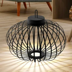 JUST LIGHT. LED-Akku-Tischleuchte Akuba schwarz 37 cm Bambus