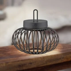 JUST LIGHT. LED-Akku-Tischleuchte Akuba schwarz 22 cm Bambus