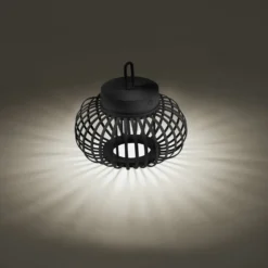 JUST LIGHT. LED-Akku-Tischleuchte Akuba schwarz 22 cm Bambus