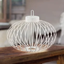 JUST LIGHT. LED-Akku-Tischleuchte Akuba, weiß, 37 cm, Bambus