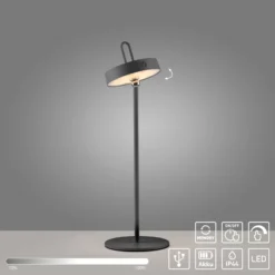 JUST LIGHT. LED-Akku-Tischleuchte Amag, schwarz, Eisen, IP44