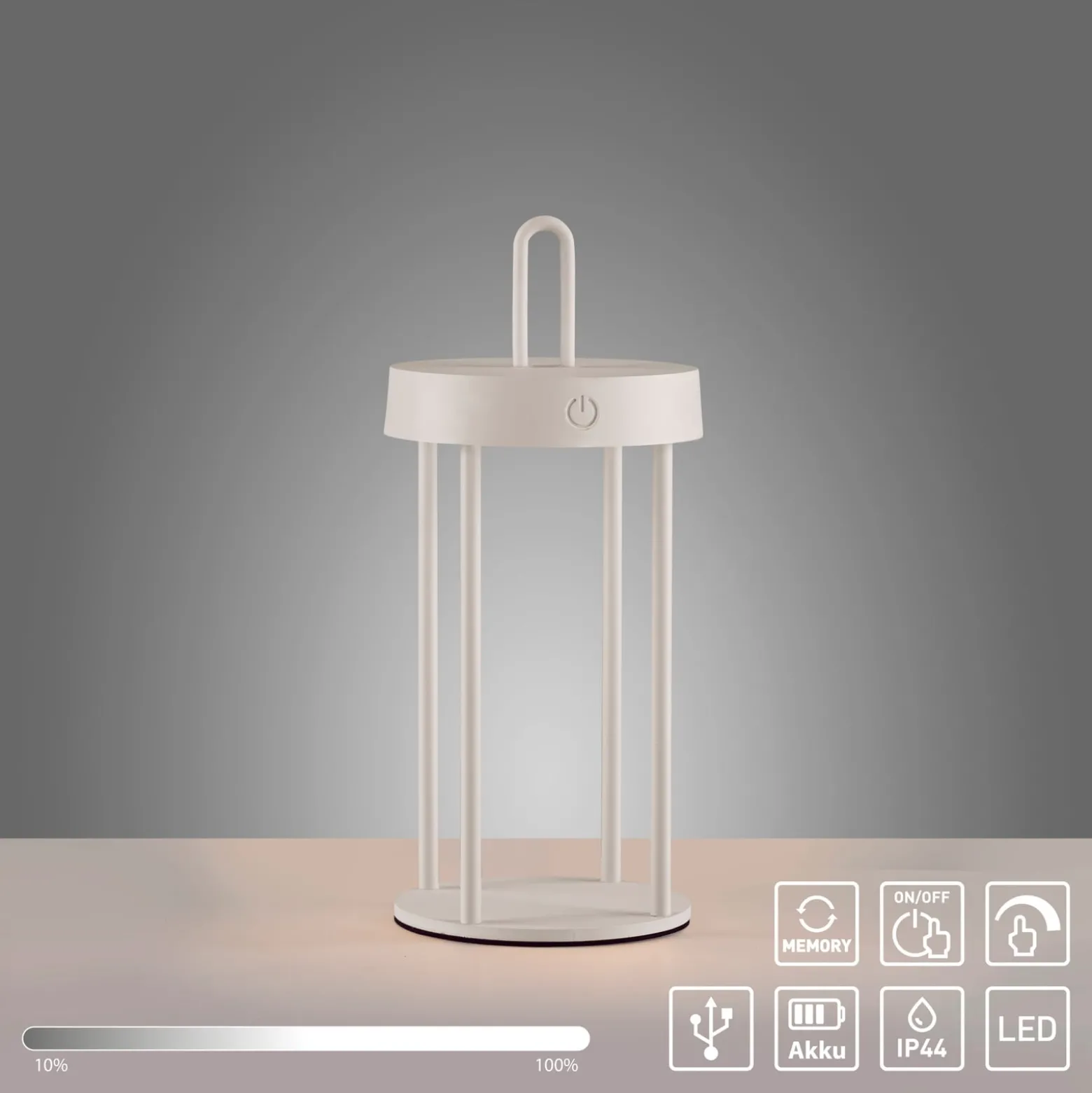 JUST LIGHT. LED-Akku-Tischleuchte Anselm, weiß, 28 cm, Eisen